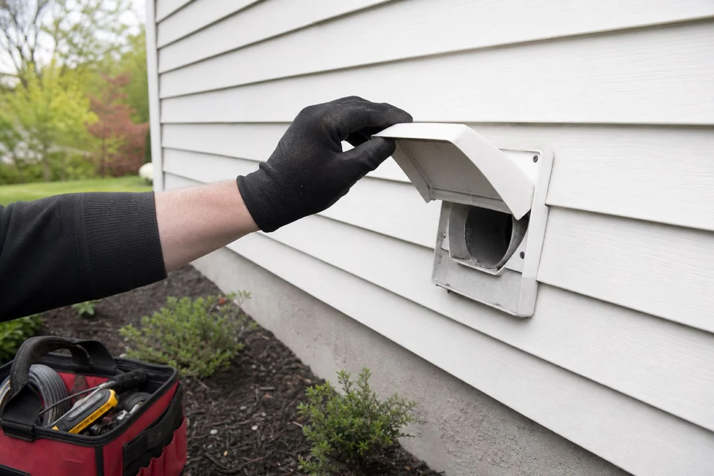 Illustration of a dryer vent opening on an exterior wall