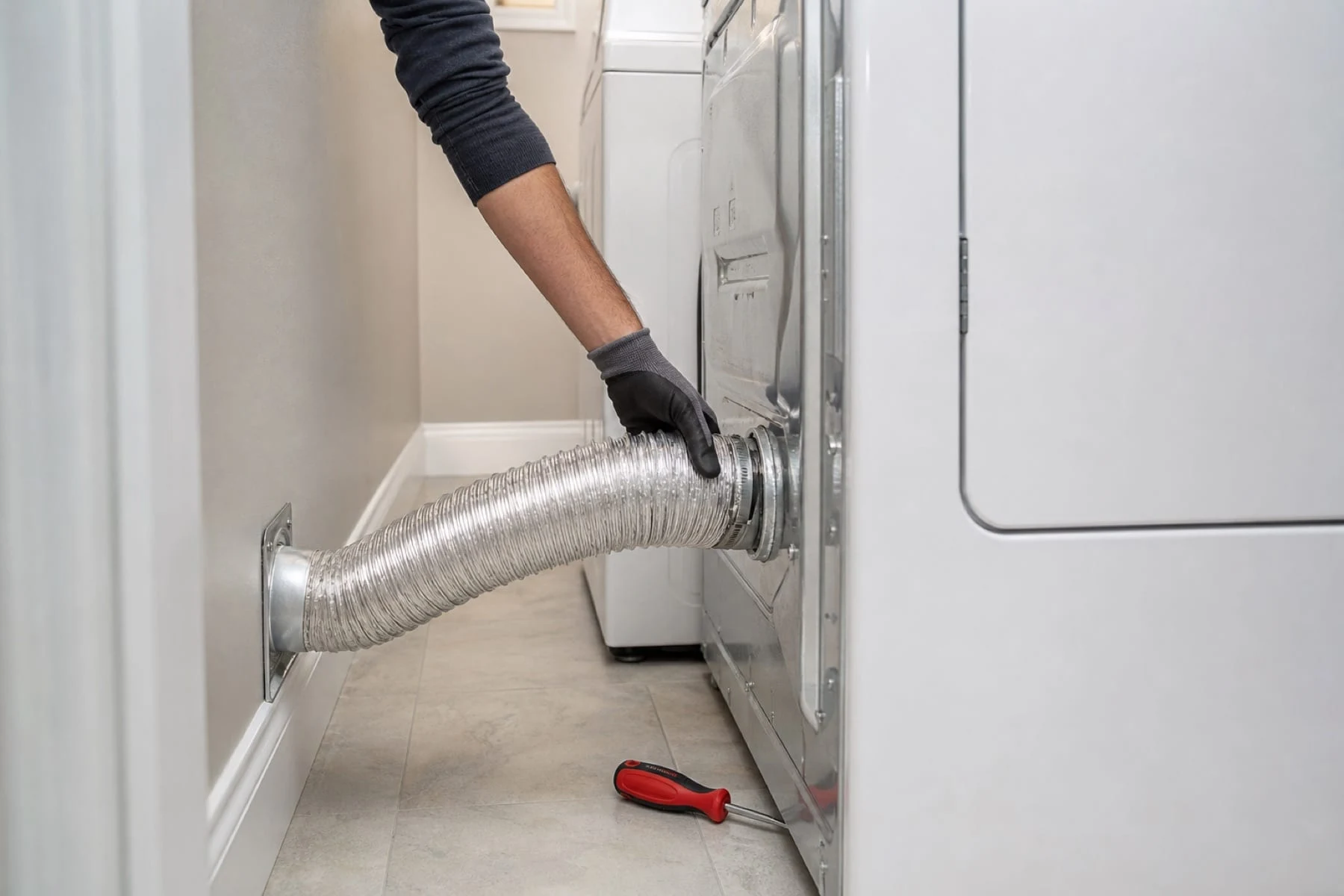 Illustration of the connector between a dryer and the wall exhaust connection