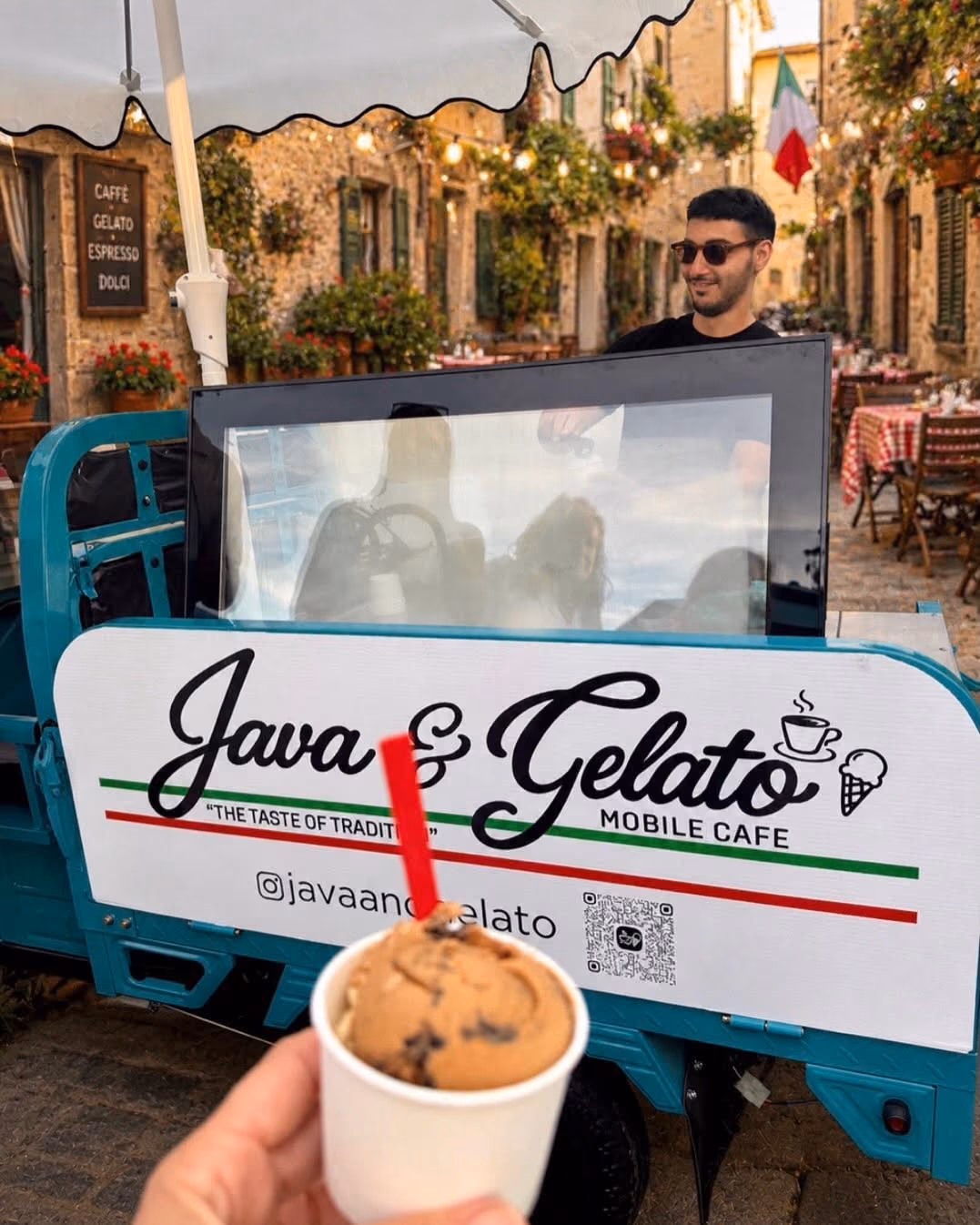 Java & Gelato cart serving gelato at a private party