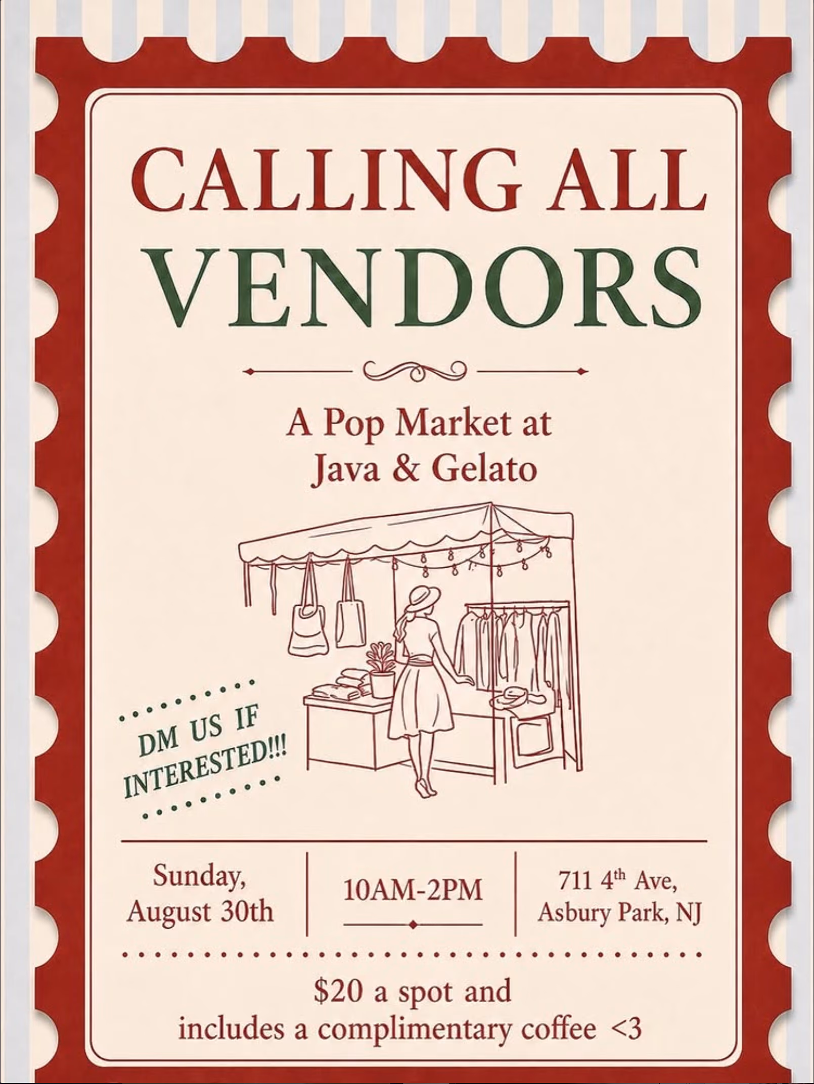 Java and Gelato Calling all vendors event flyer