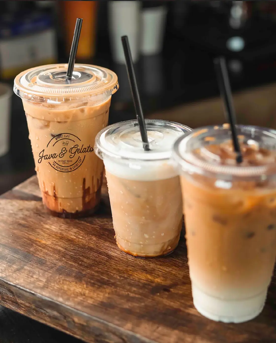 Three iced drinks at Java & Gelato