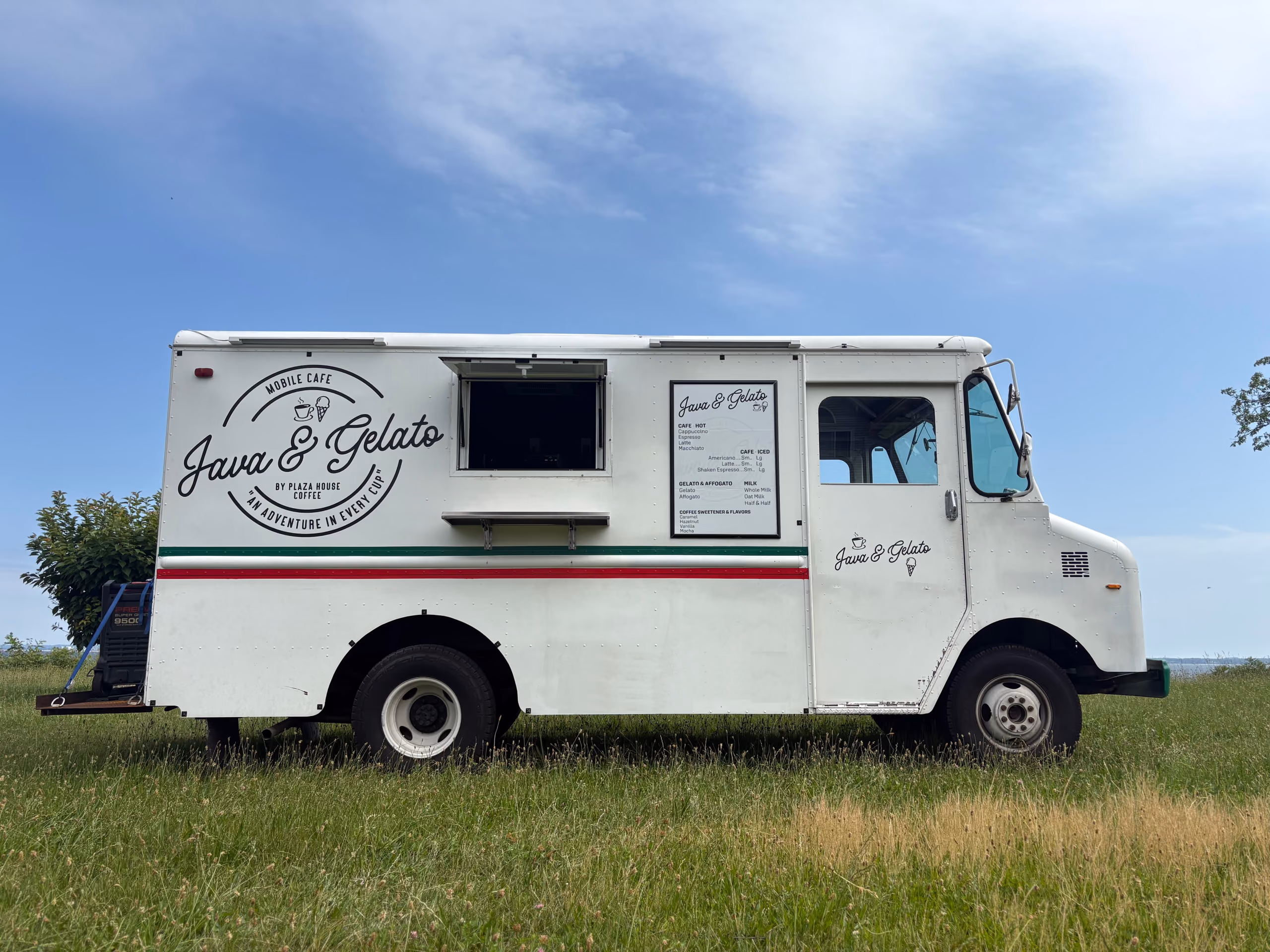 Side view of the Java & Gelato mobile cafe truck